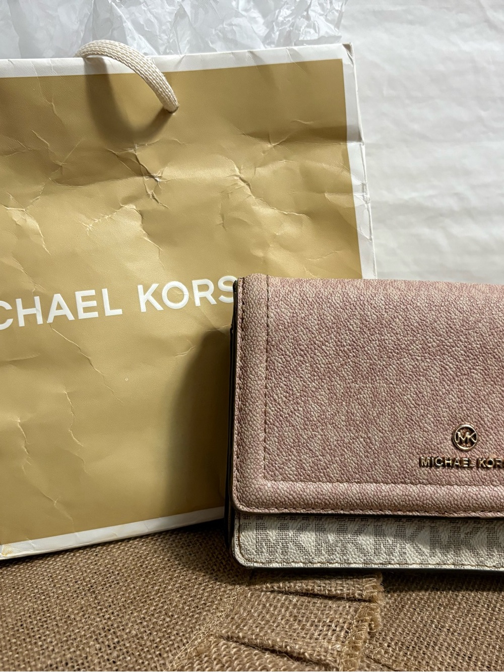 Michael Kors Blush Pink and Cream Signature Flap Wallet